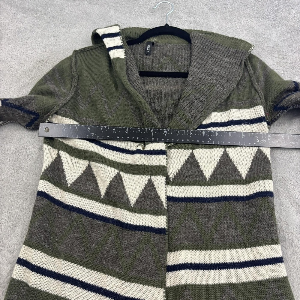 Elan Cardigan Wool Blend Sweater Womens S Olive Green Hooded Aztec Boho Goblin - Picture 15 of 16